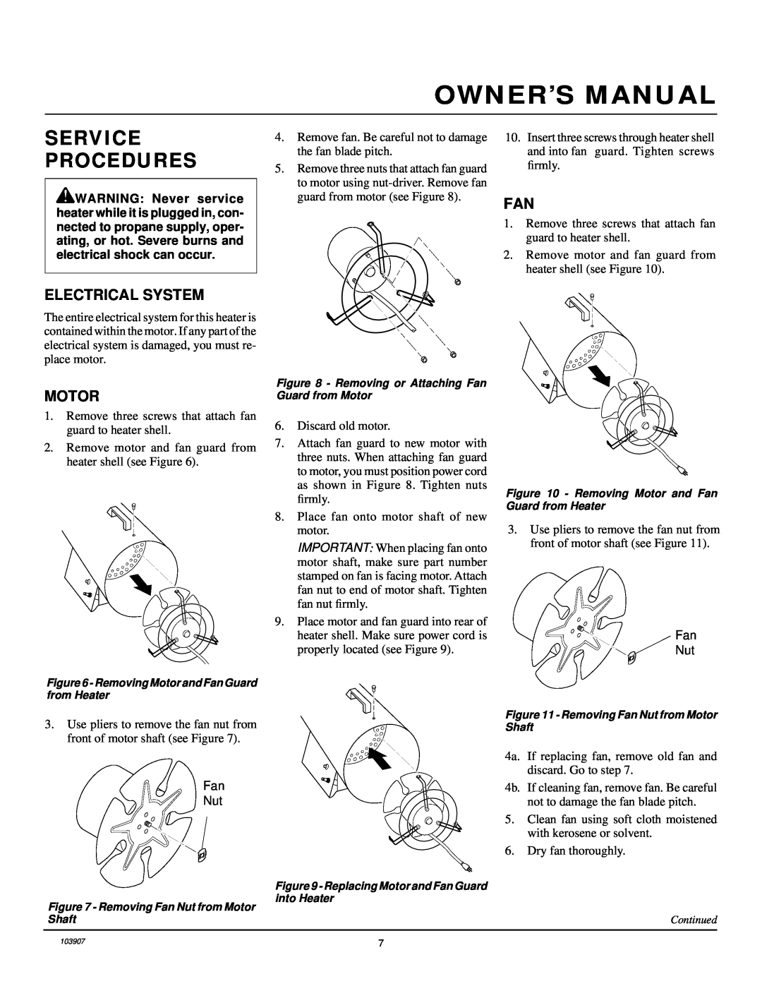 Desa RCLP35B owner manual Service Procedures, Electrical System, Motor 