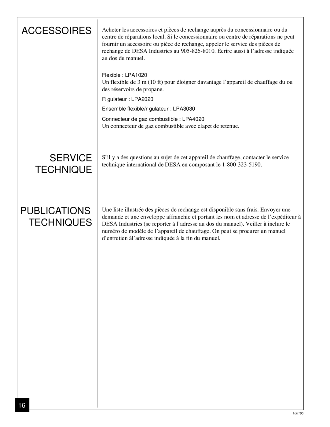 Desa RCLP375, BCLP375 owner manual Accessoires Service Technique Publications Techniques 