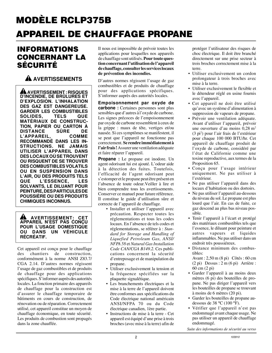 Desa RCLP375B owner manual Informations Concernant LA Sécurité, Avertissements 