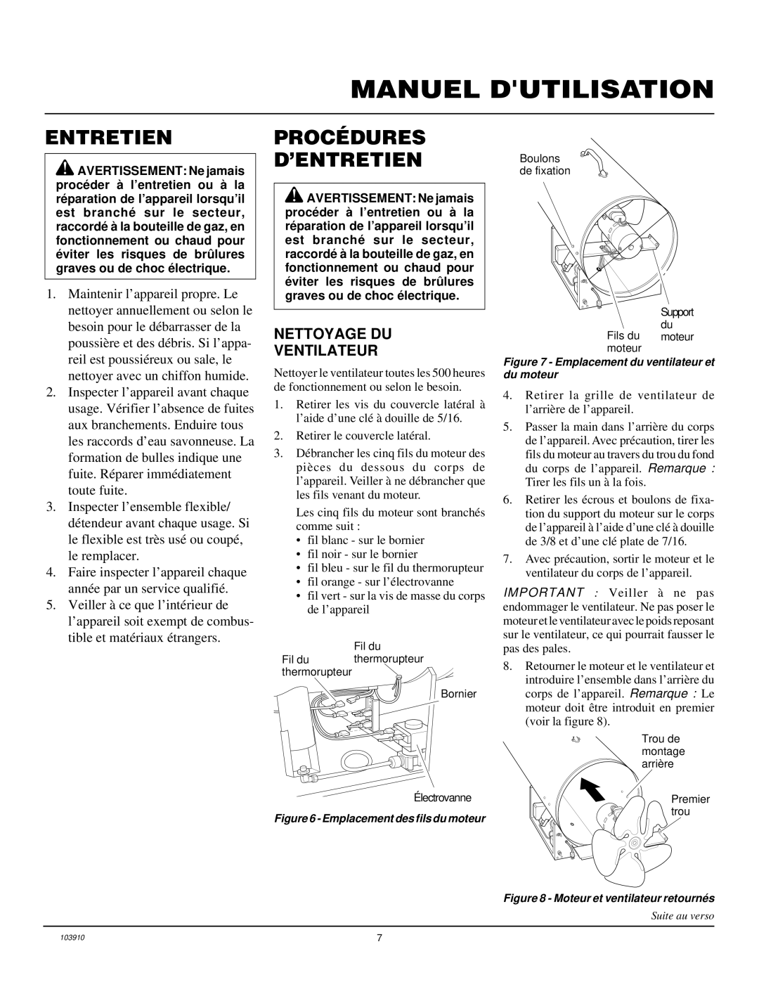 Desa RCLP375B owner manual Entretien, Procédures ’ENTRETIEN, Nettoyage DU Ventilateur 