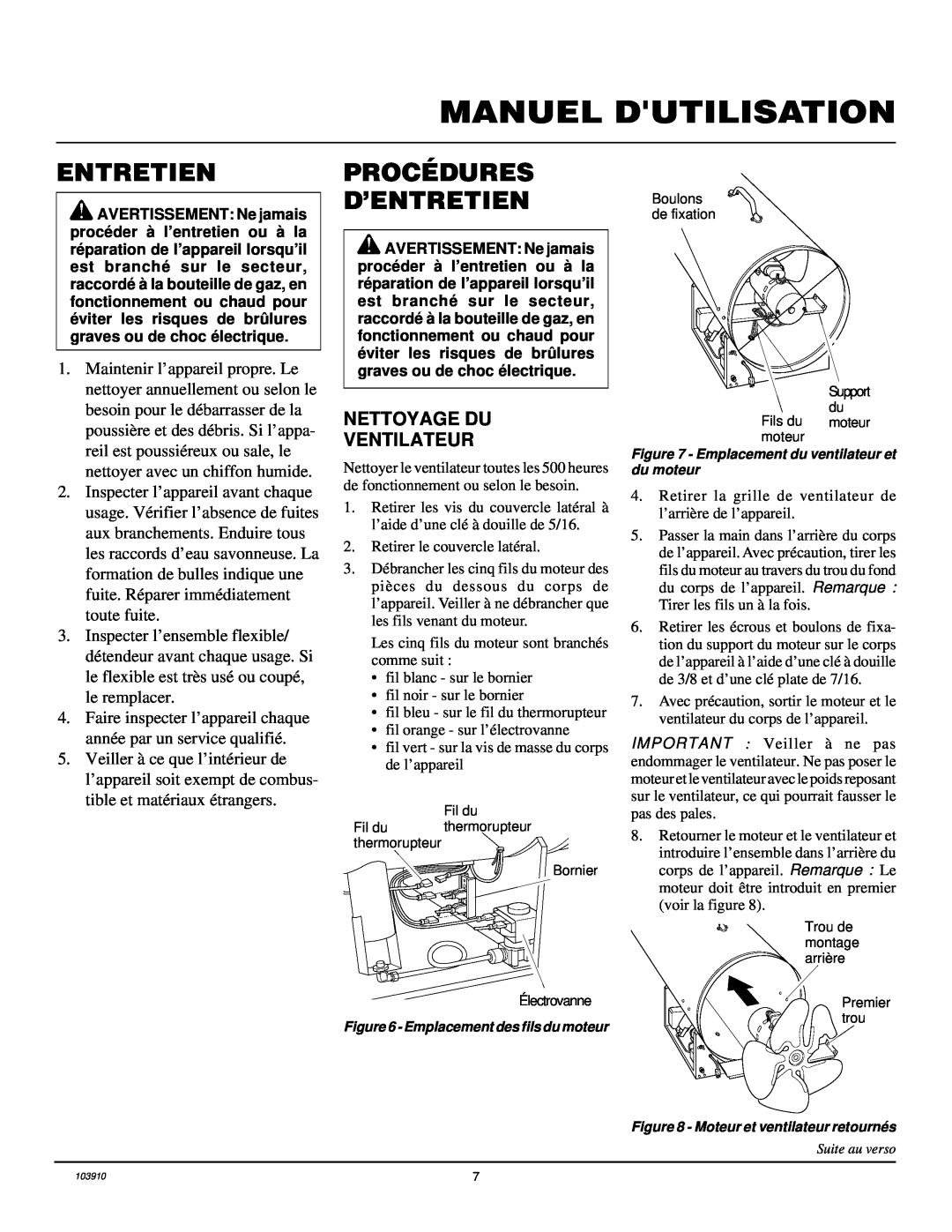 Desa RCLP375B owner manual Procédures D’Entretien, Manuel Dutilisation, Nettoyage Du Ventilateur 