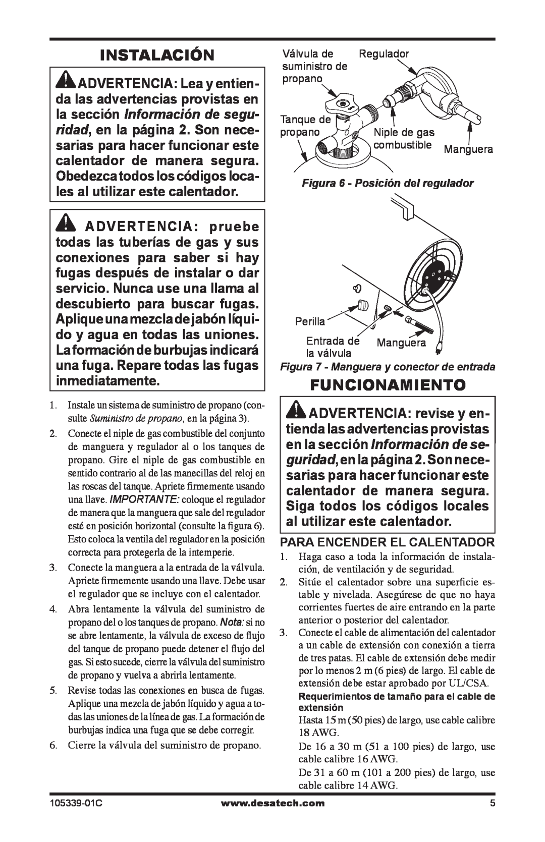 Desa RCLP50-F owner manual Instalación, Funcionamiento, Para Encender El Calentador 