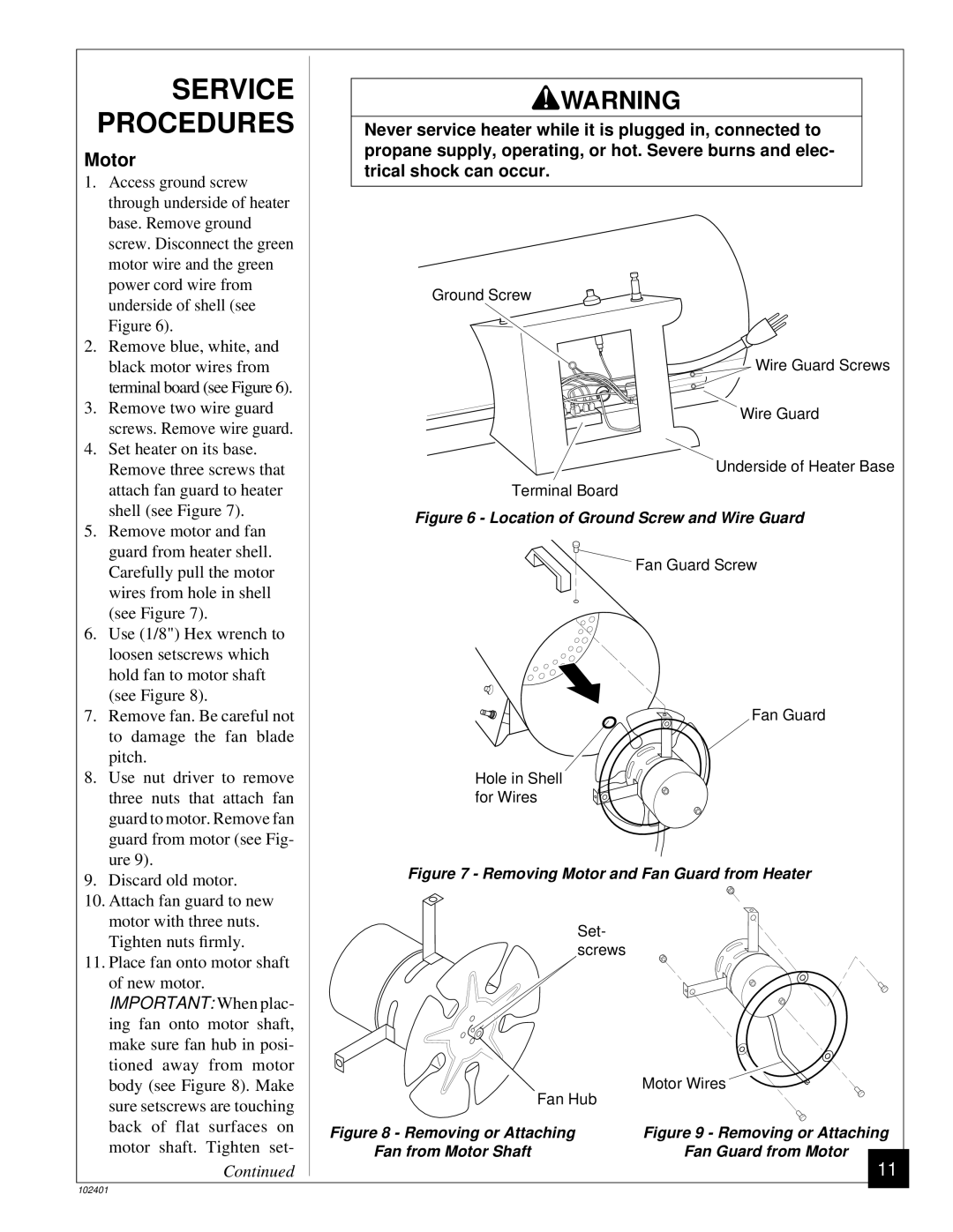 Desa RCLP50A owner manual Service Procedures, Motor 