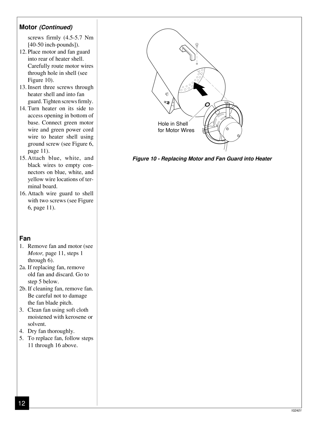 Desa RCLP50A owner manual Fan, Motor 