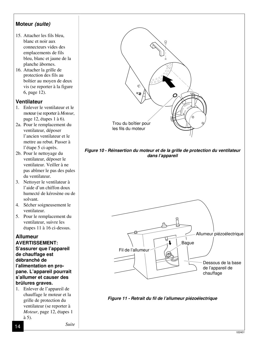 Desa RCLP50A owner manual Ventilateur, Allumeur 