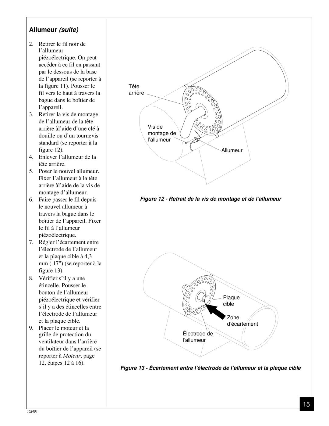 Desa RCLP50A owner manual Allumeur suite, Retrait de la vis de montage et de l’allumeur 