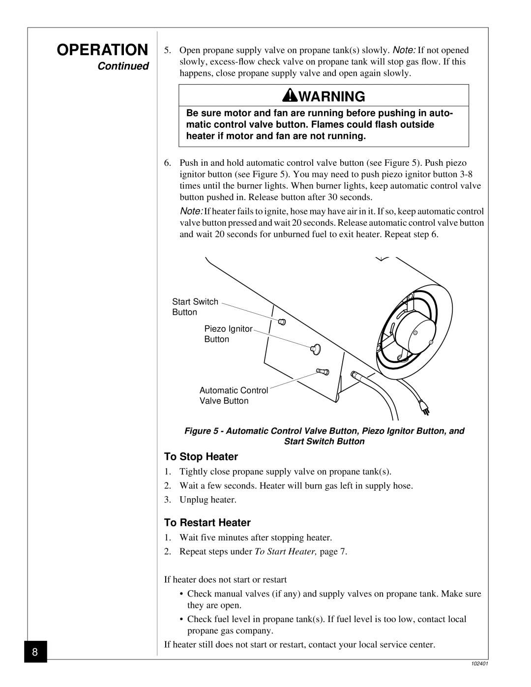 Desa RCLP50A owner manual To Stop Heater, To Restart Heater 