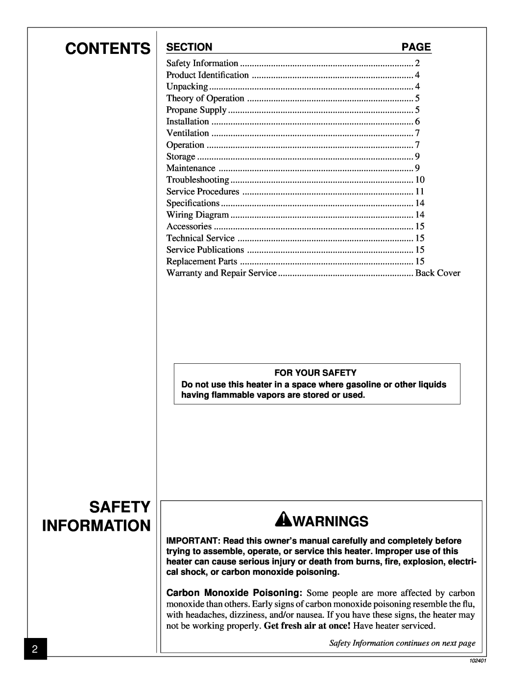 Desa RCLP50A owner manual Contents Safety Information, Warnings, Section, Page 