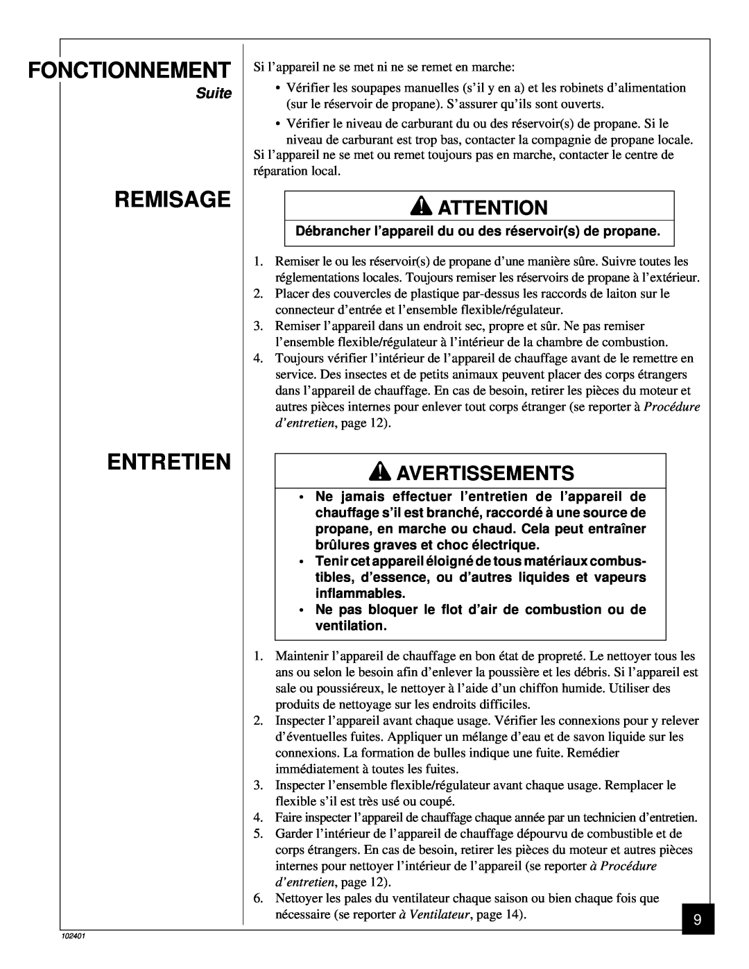 Desa RCLP50A owner manual Remisage Entretien, Fonctionnement, Avertissements, Suite 