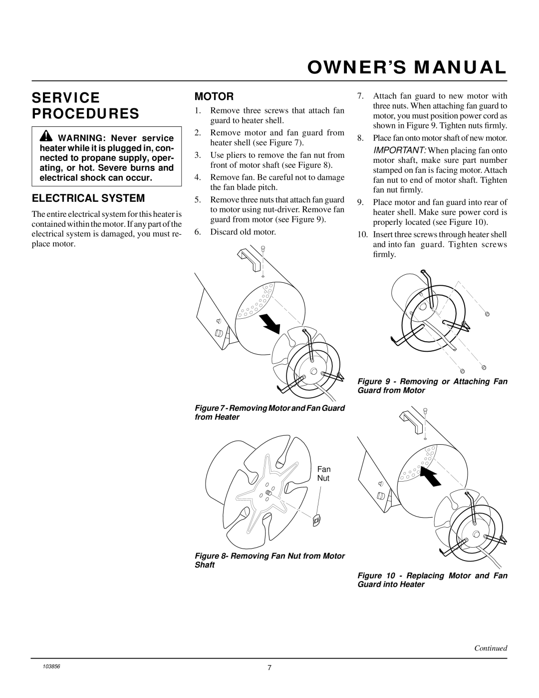 Desa RCLP50V owner manual Service Procedures, Electrical System, Motor 