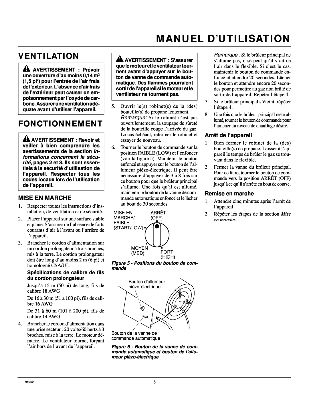 Desa RCLP50V owner manual Fonctionnement, Manuel D’Utilisation, Ventilation, Mise En Marche 