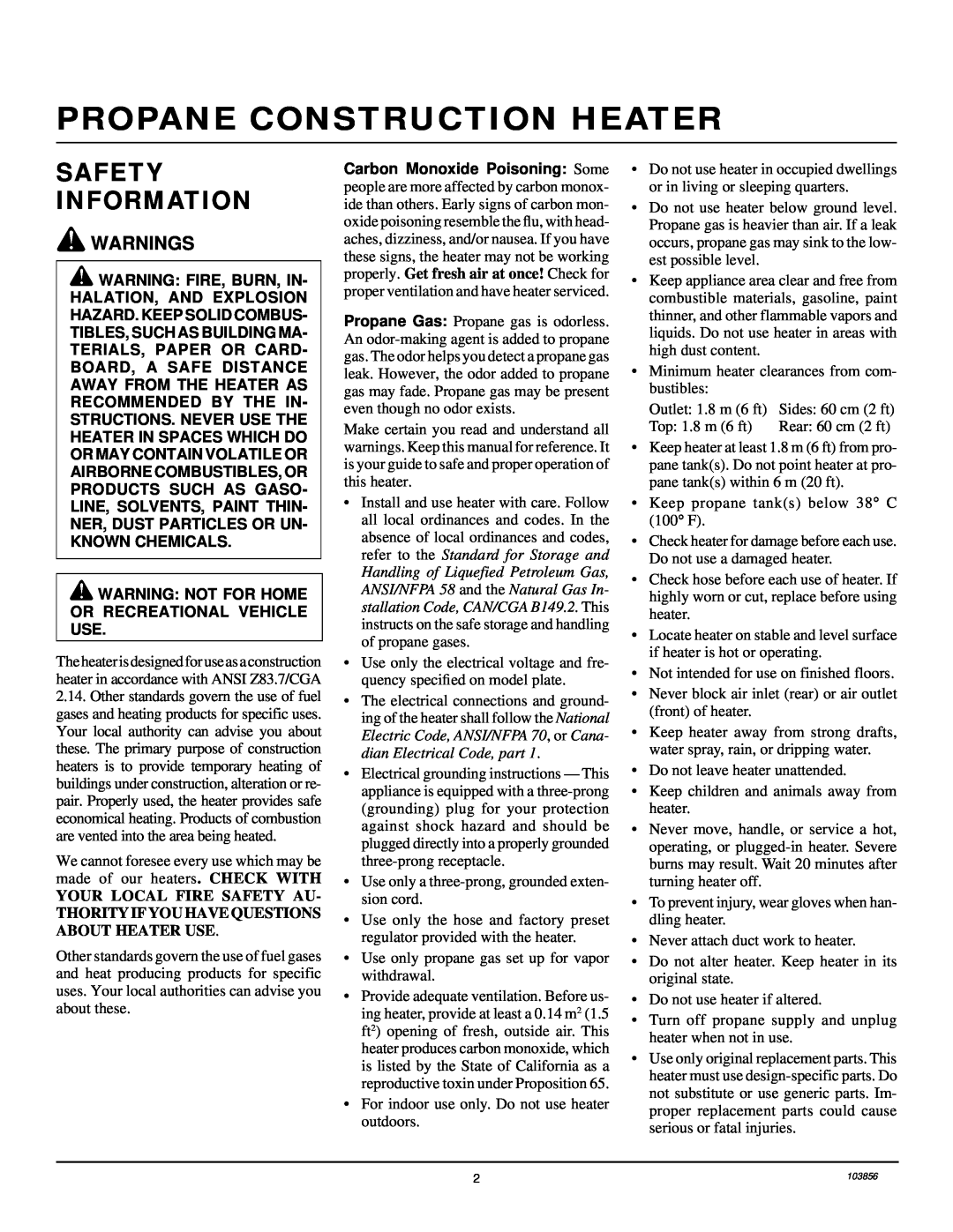 Desa RCLP50V owner manual Propane Construction Heater, Safety Information 