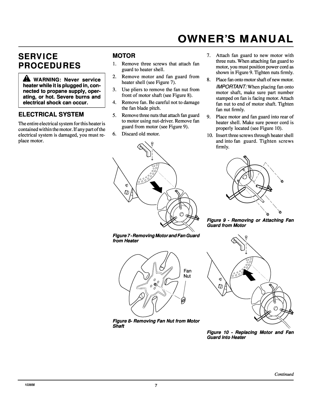 Desa RCLP50V owner manual Service Procedures, Electrical System, Motor 