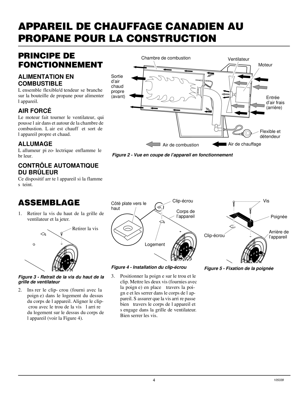 Desa RCLP50VA owner manual Principe DE Fonctionnement, Assemblage, Alimentation EN Combustible, AIR Forcé, Allumage 