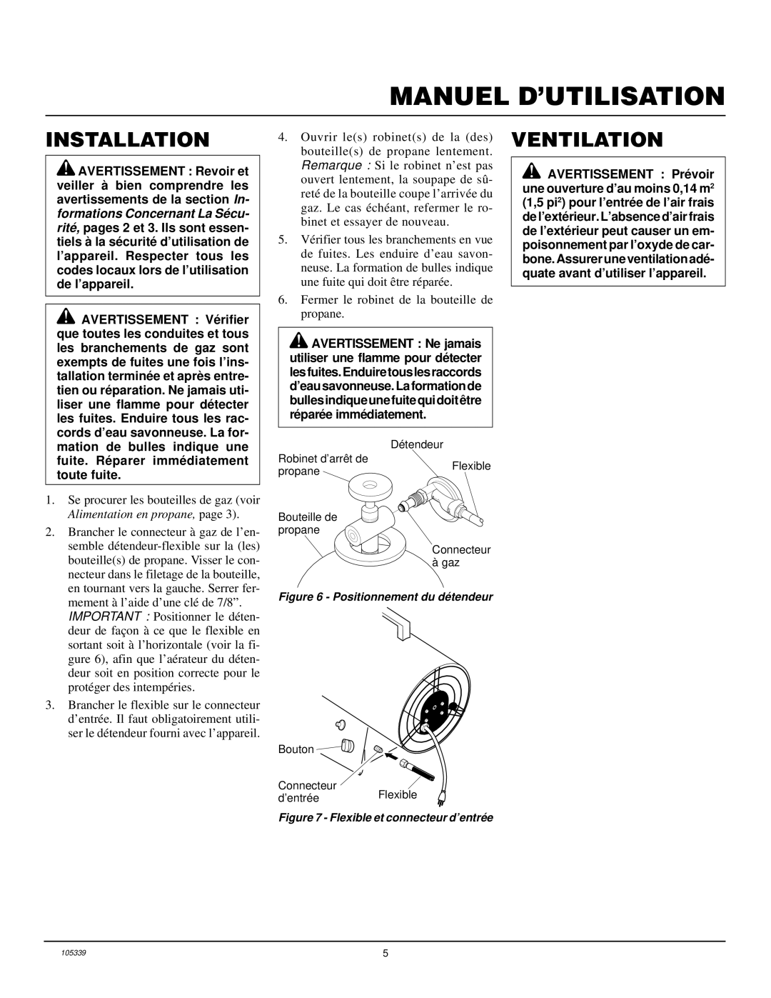 Desa RCLP50VA owner manual Positionnement du détendeur 