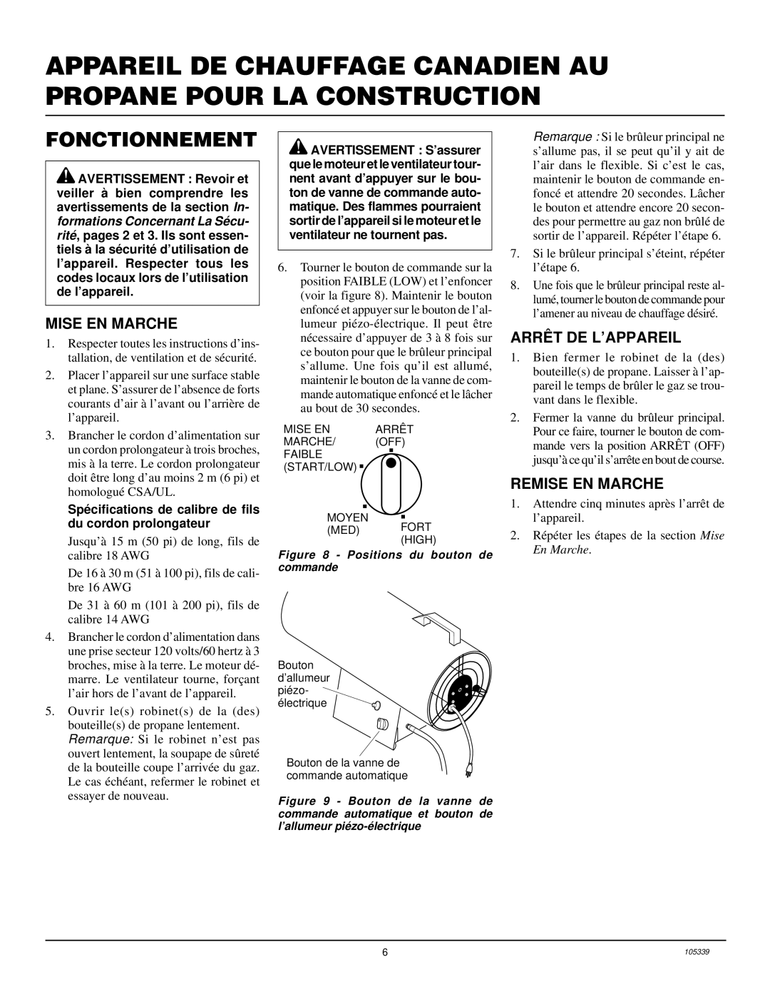 Desa RCLP50VA owner manual Fonctionnement, Mise EN Marche, Arrêt DE L’APPAREIL, Remise EN Marche 