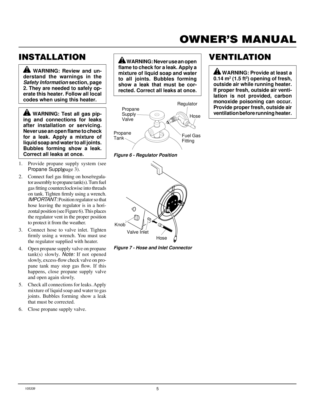 Desa RCLP50VA owner manual Installation, Ventilation 