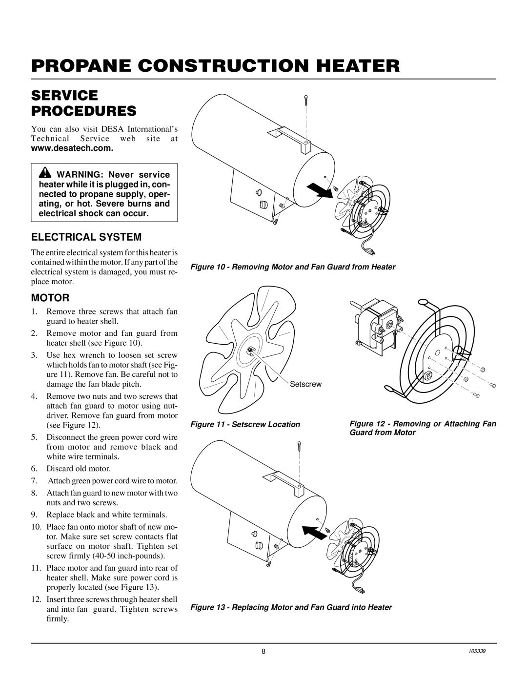 Desa RCLP50VA owner manual Service Procedures, Electrical System, Motor 