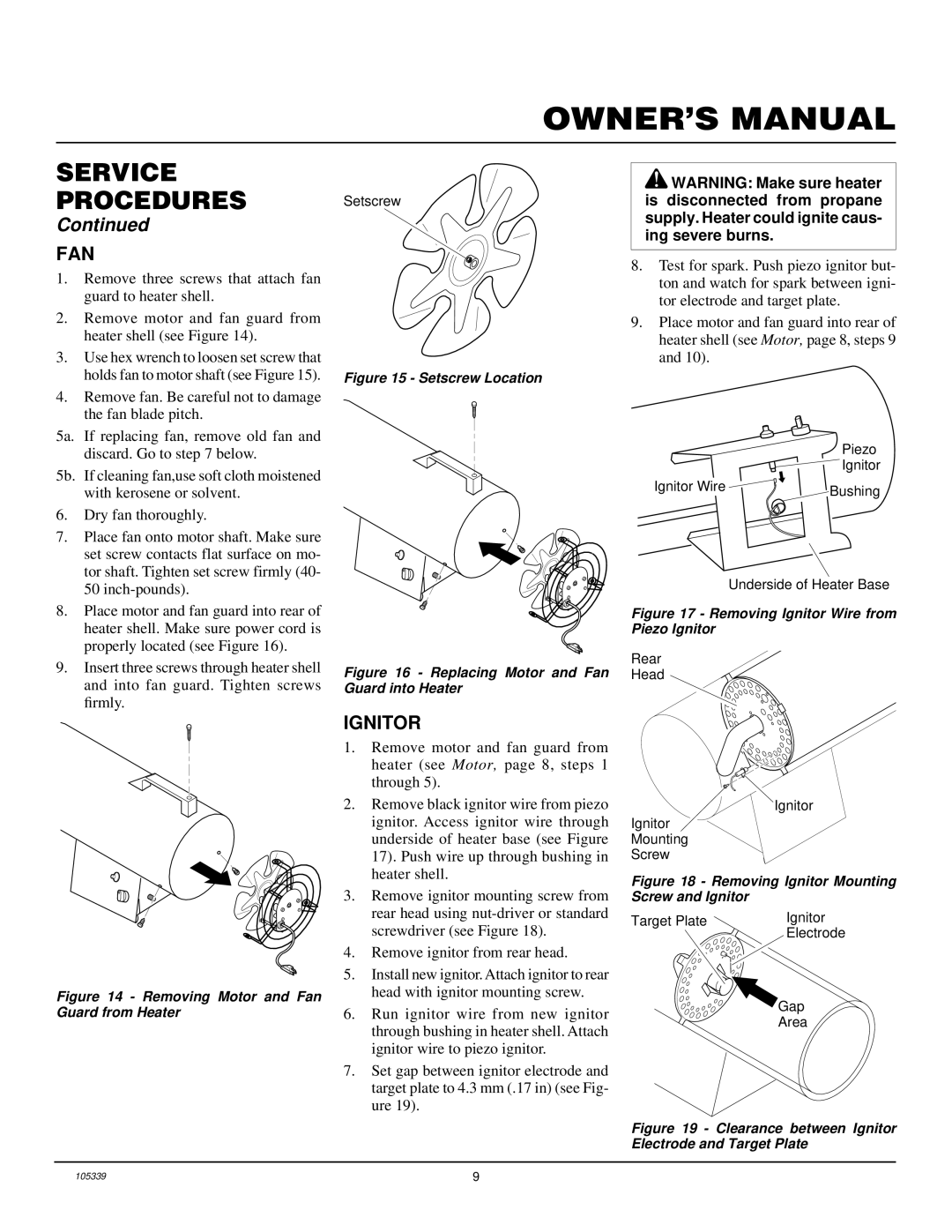 Desa RCLP50VA owner manual Fan, Ignitor 