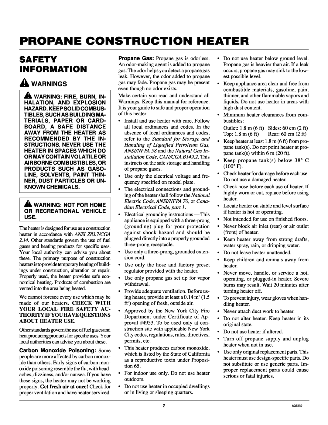 Desa RCLP50VA owner manual Propane Construction Heater, Safety Information 