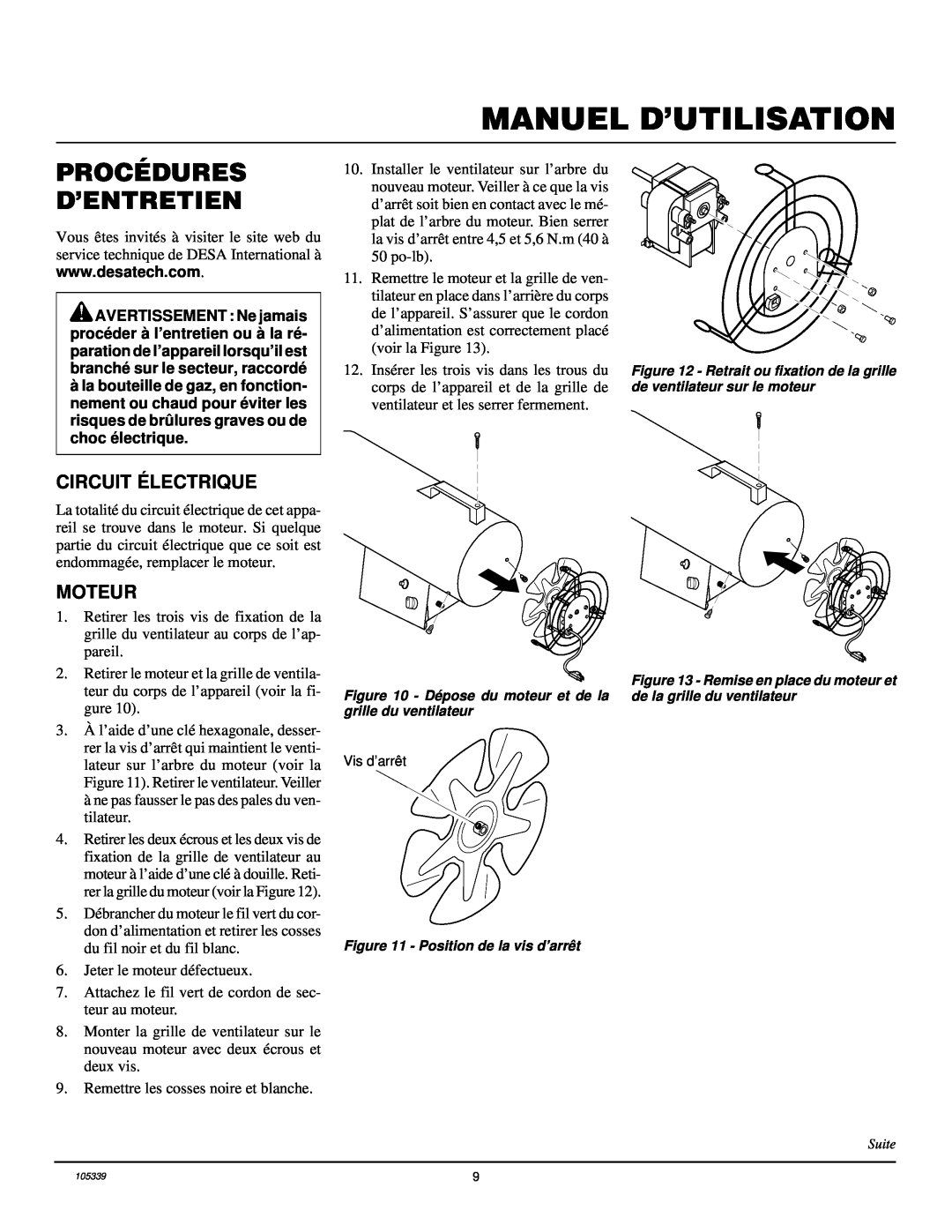 Desa RCLP50VA owner manual Procédures D’Entretien, Manuel D’Utilisation, Circuit Électrique, Moteur 