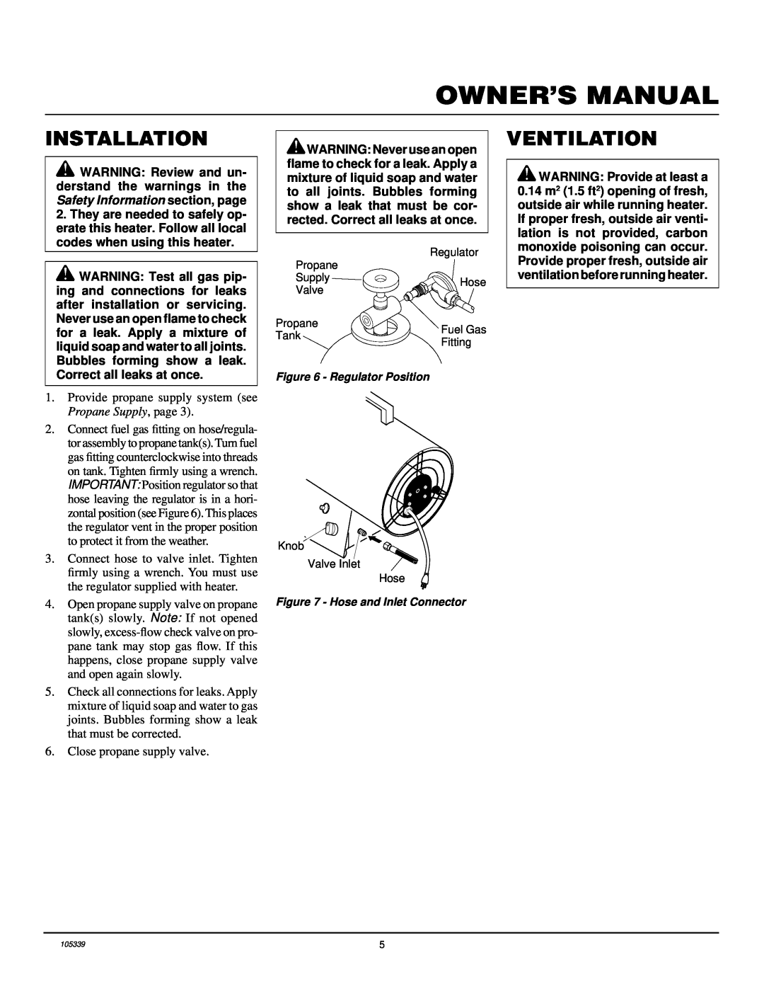 Desa RCLP50VA owner manual Installation, Ventilation, WARNING Provide at least a 