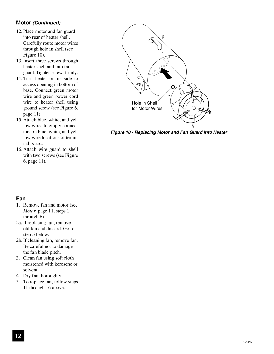 Desa RCP25 owner manual Fan, Motor 