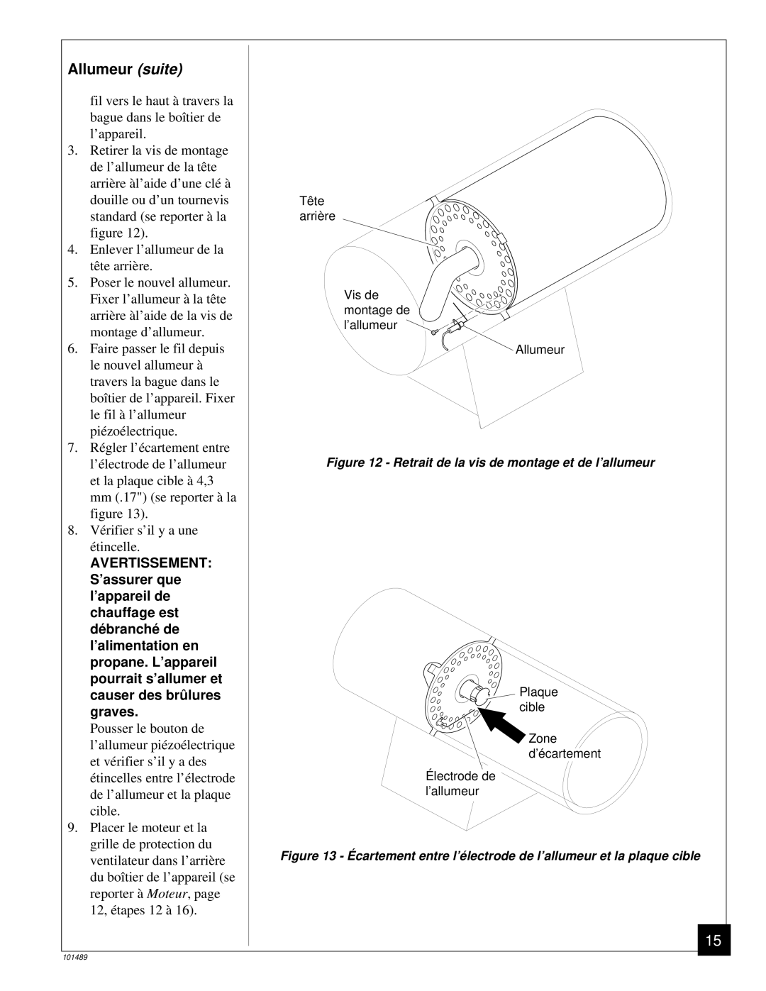 Desa RCP25 owner manual Allumeur suite, Retrait de la vis de montage et de l’allumeur 