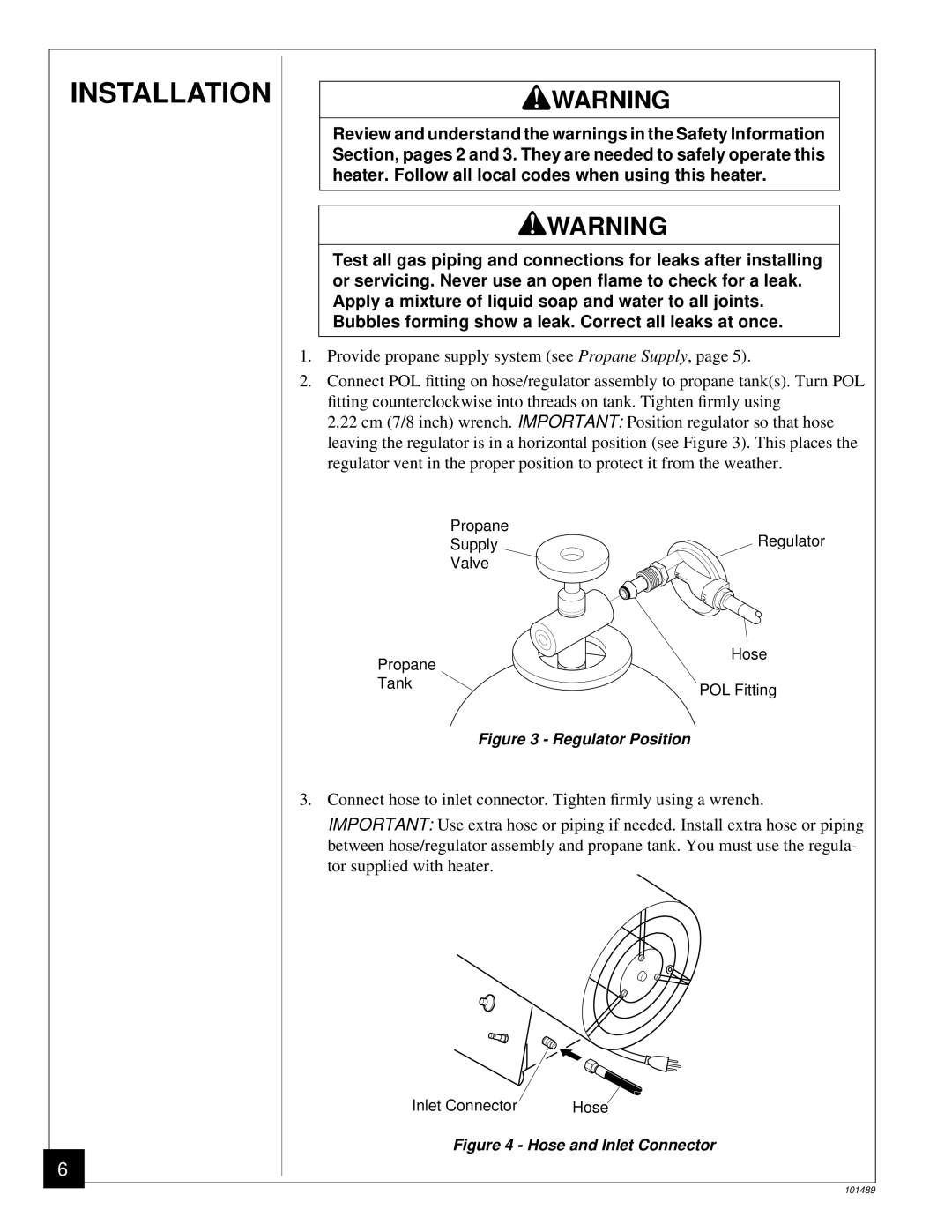 Desa RCP25 owner manual Installation, Regulator Position 