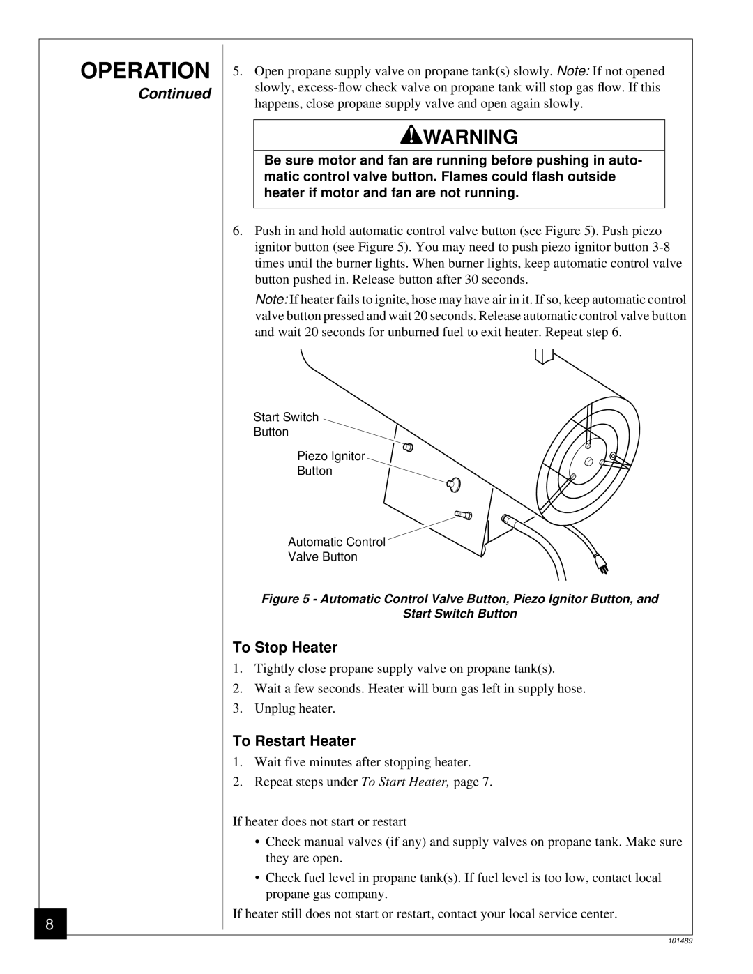 Desa RCP25 owner manual To Stop Heater, To Restart Heater 