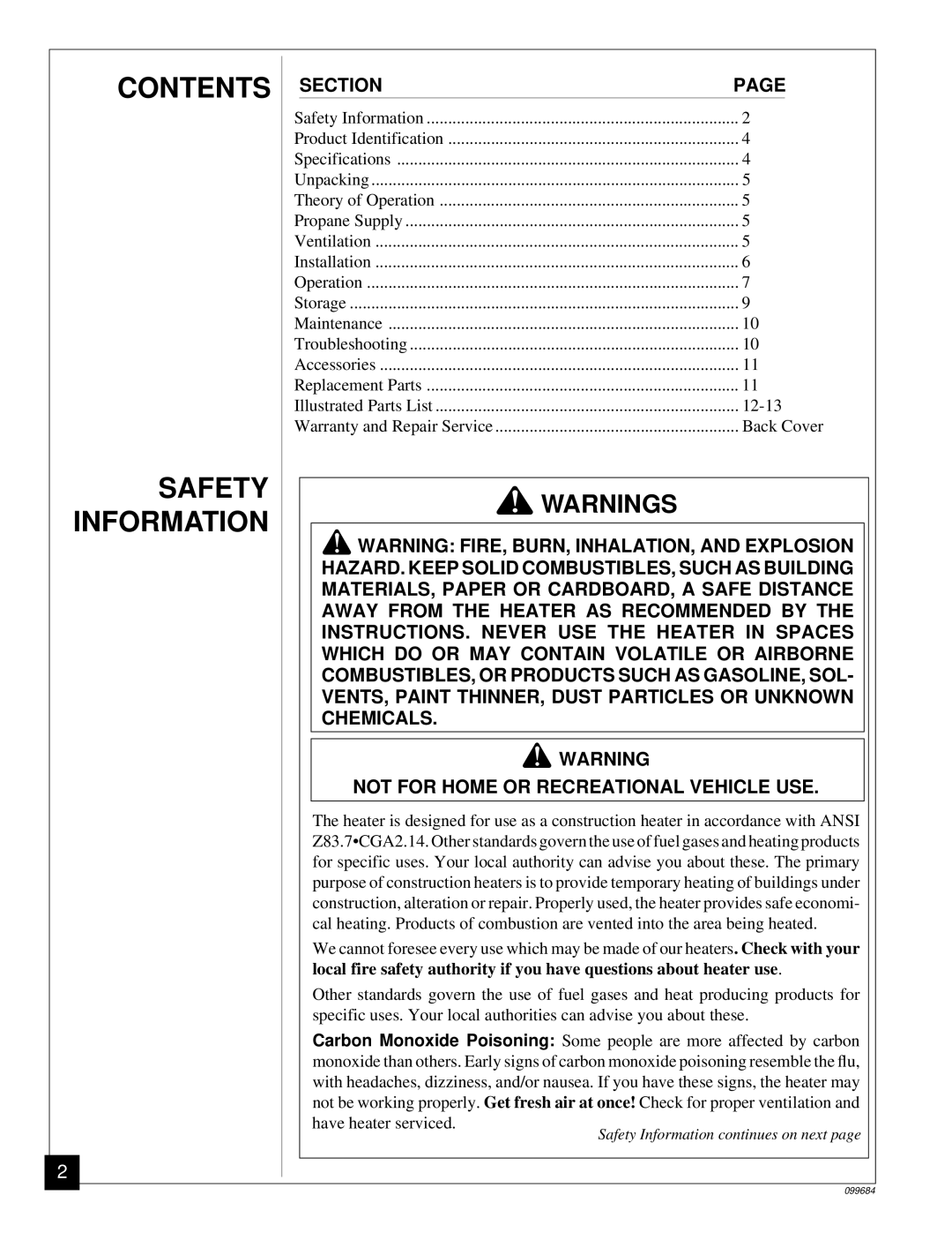 Desa RCP80, TC80 owner manual Contents, Safety, Information 