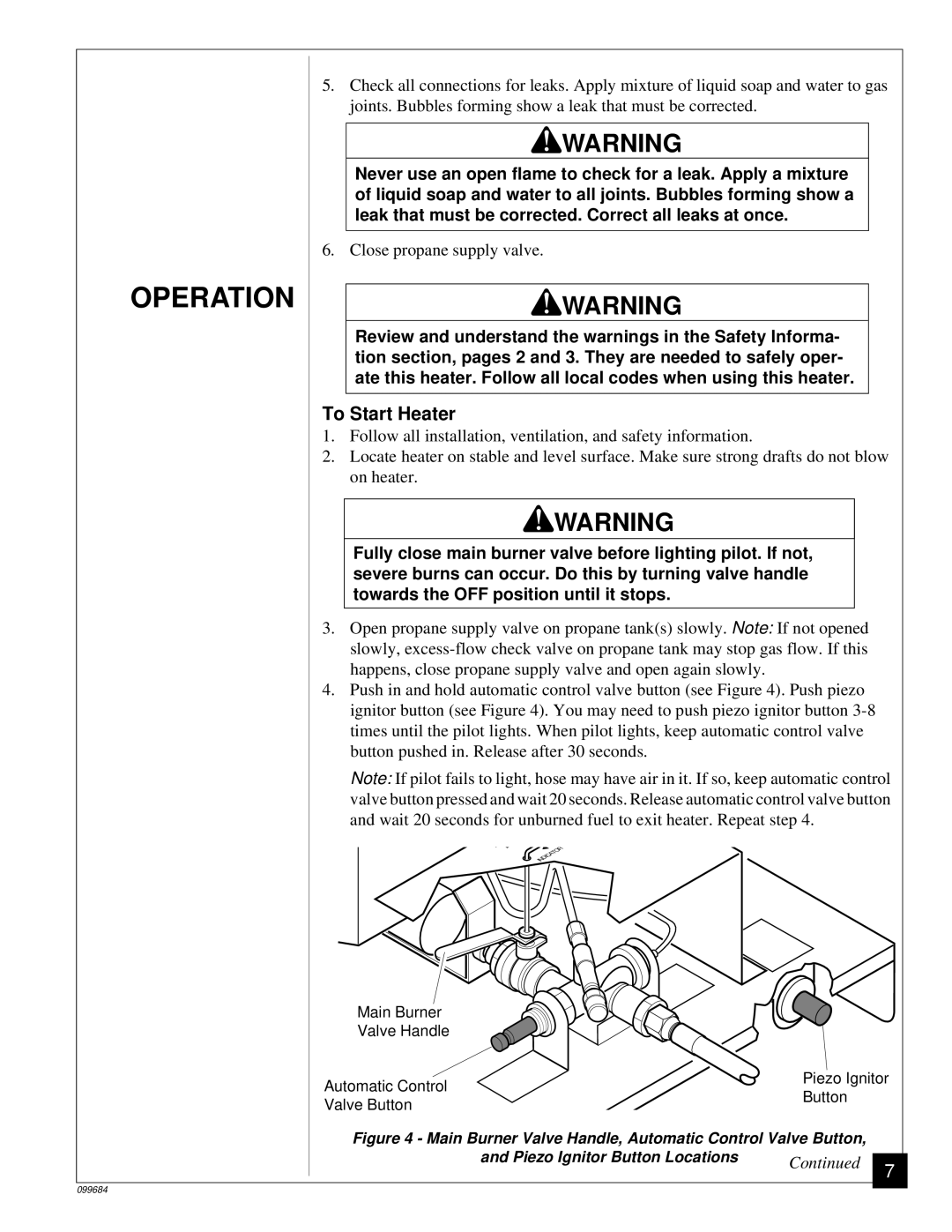 Desa TC80, RCP80 owner manual Operation, To Start Heater 