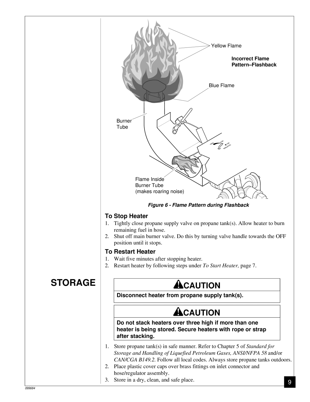 Desa TC80, RCP80 owner manual Storage, To Stop Heater, To Restart Heater 