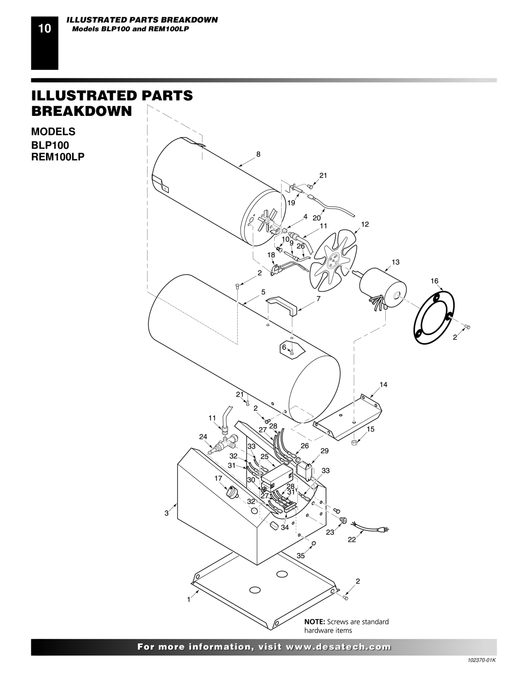 Desa REM100LP, BLP100 owner manual Illustrated Parts Breakdown, Models 