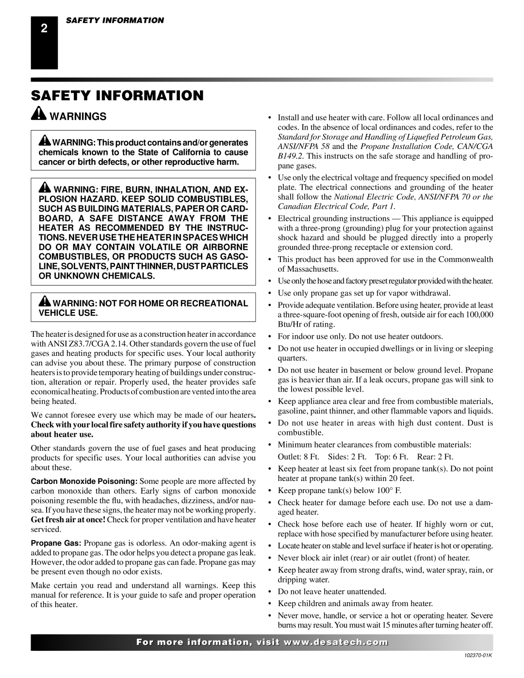 Desa REM100LP, BLP100 owner manual Safety Information 