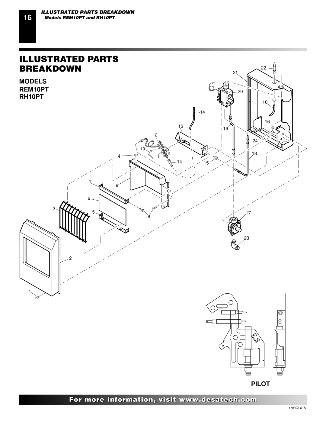 Desa installation manual Illustrated Parts Breakdown, Models REM10PT RH10PT Pilot 