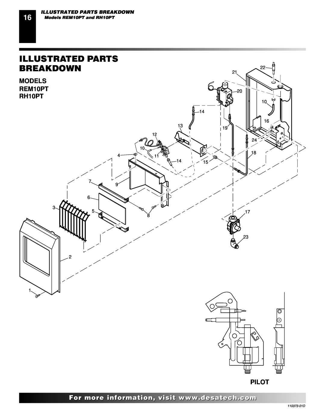 Desa REM10PT RH10PT installation manual Illustrated Parts Breakdown, For..com, Models REM10PT and RH10PT, 110373-01D 