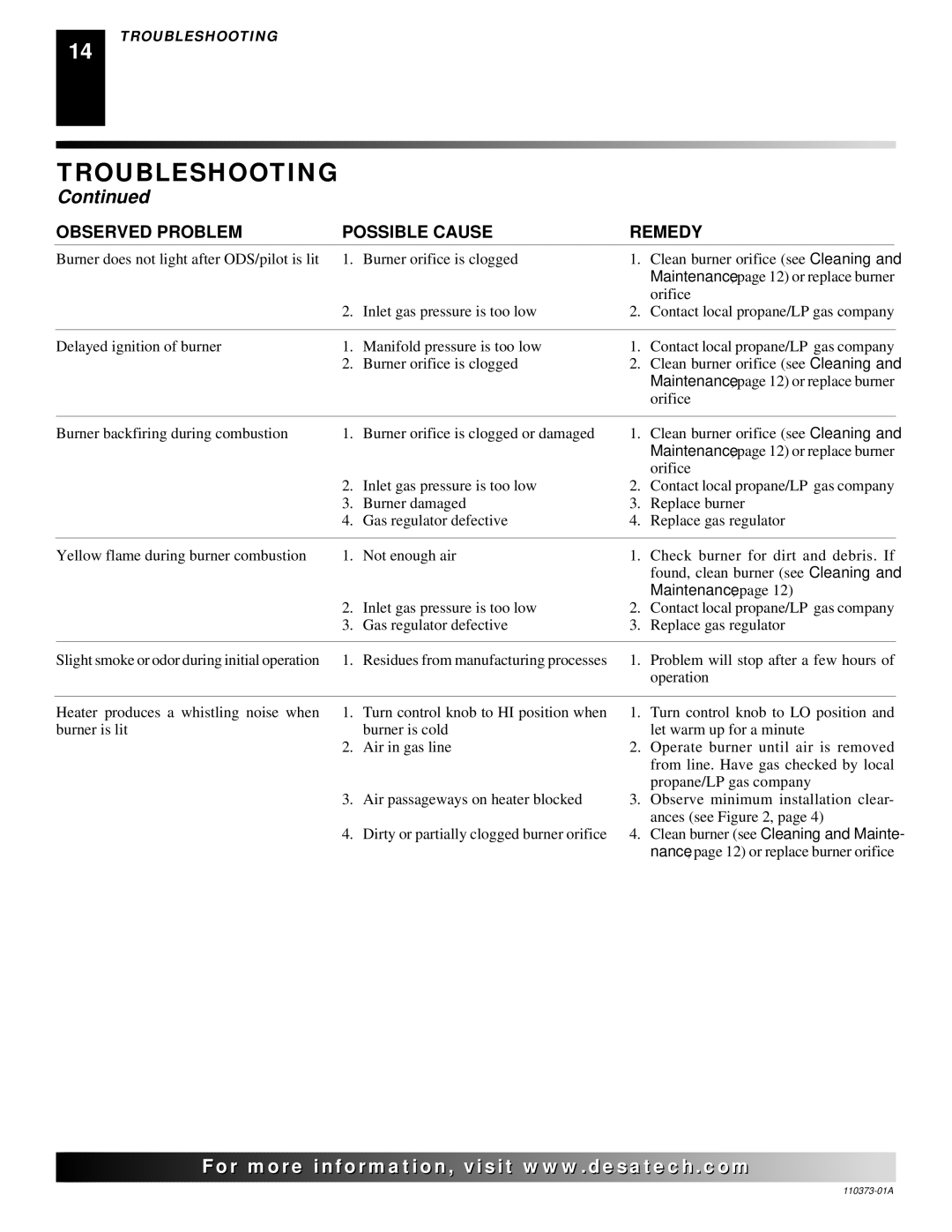 Desa REM10PT installation manual Maintenance 