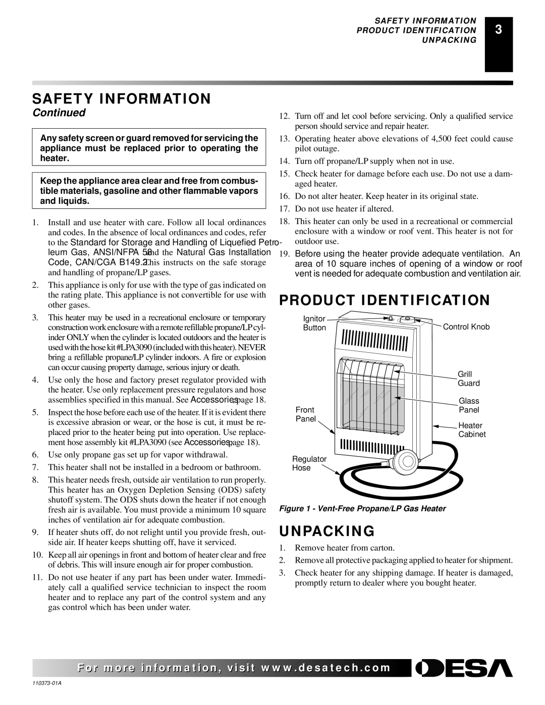 Desa REM10PT installation manual Product Identification, Unpacking 