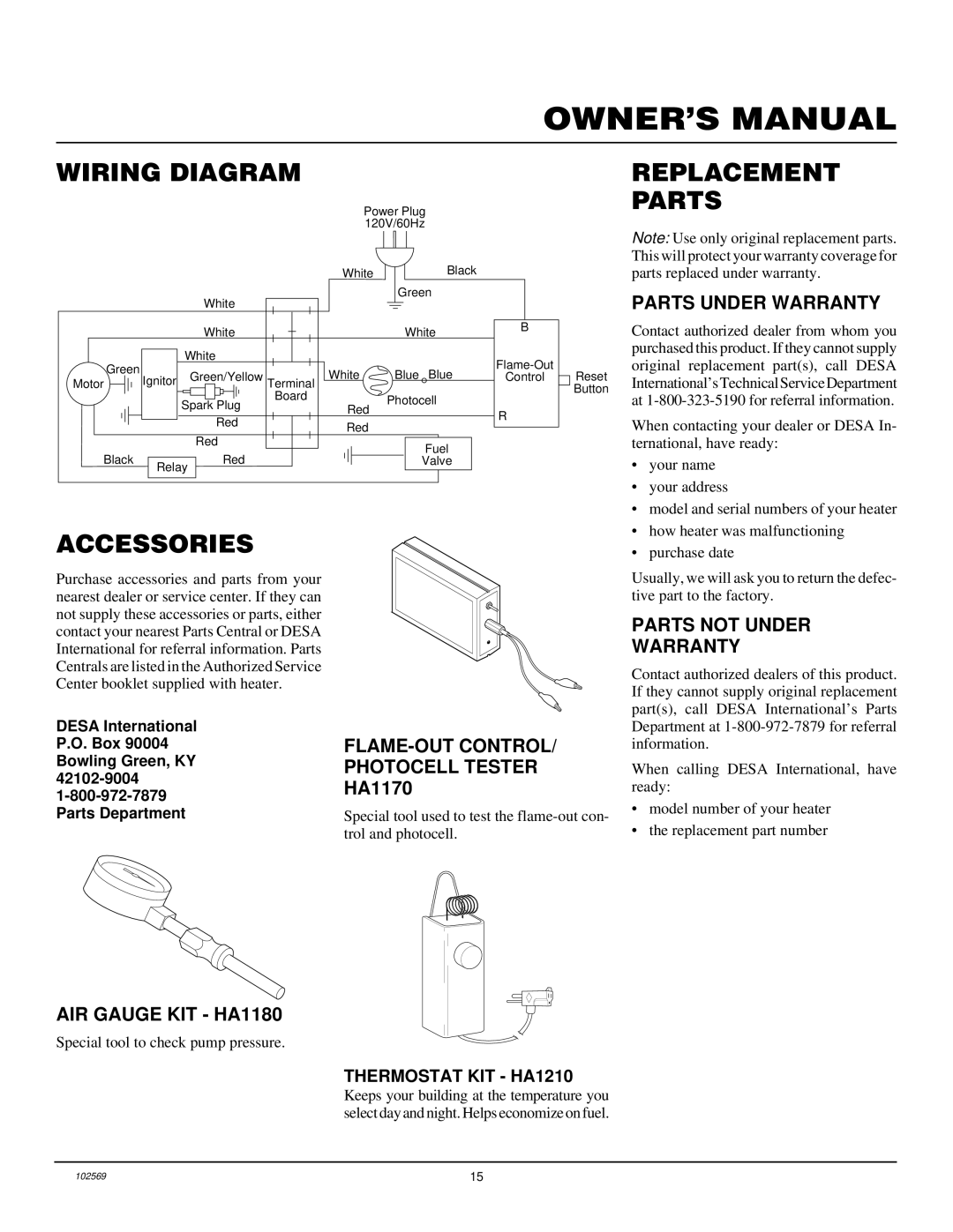 Desa REM200, R200, B200 owner manual Wiring Diagram, Accessories Replacement Parts 