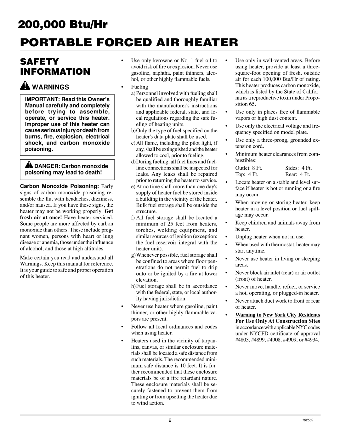 Desa B200, REM200, R200 owner manual Portable Forced AIR Heater, Safety Information 