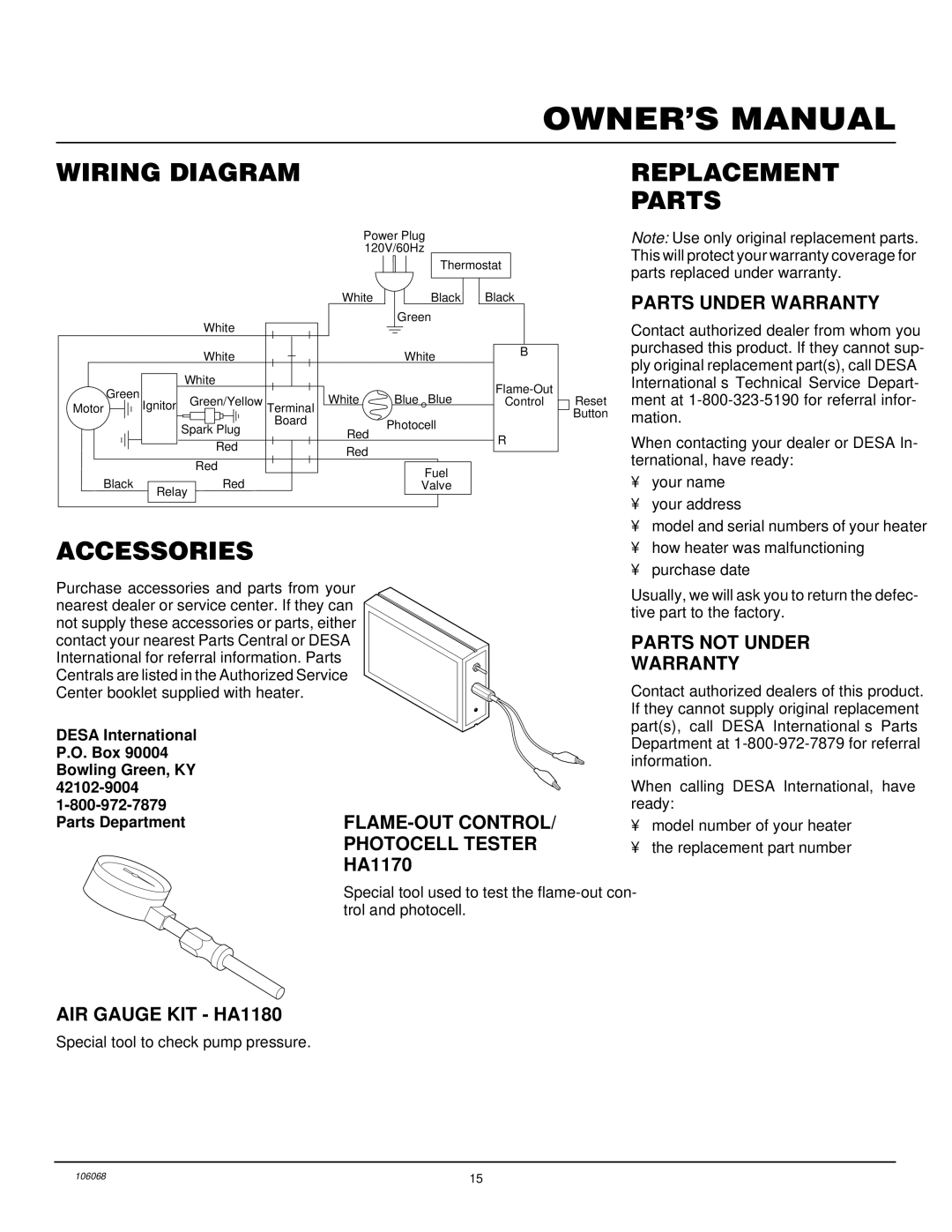 Desa REM200T owner manual Wiring Diagram, Accessories Replacement Parts 