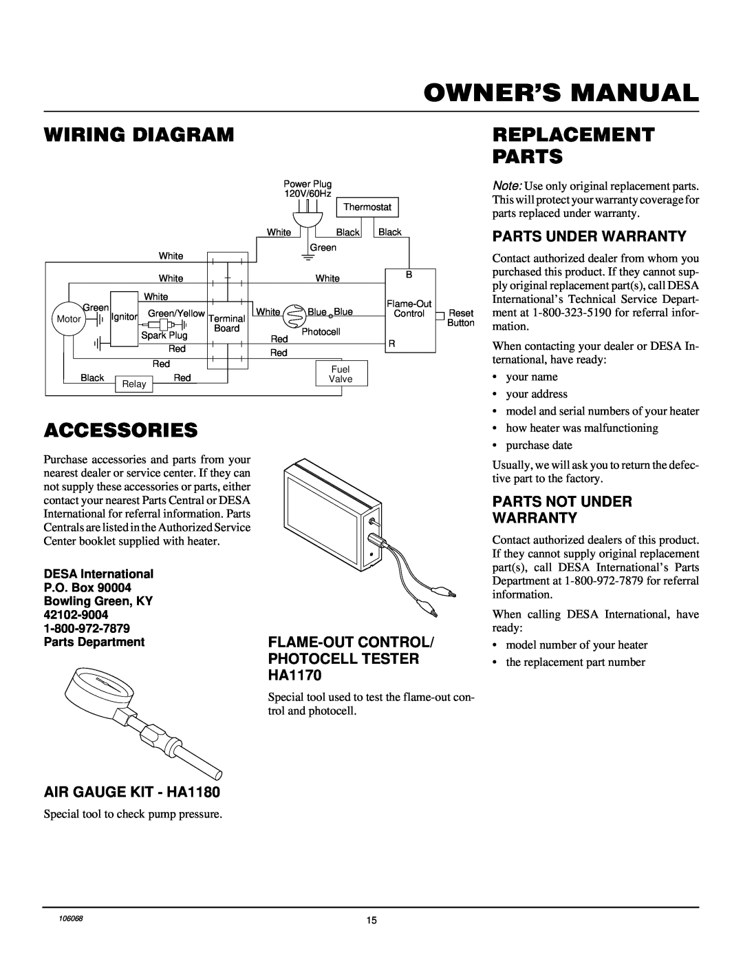 Desa REM200T owner manual Wiring Diagram, Accessories, Replacement Parts, Parts Under Warranty, Parts Not Under Warranty 