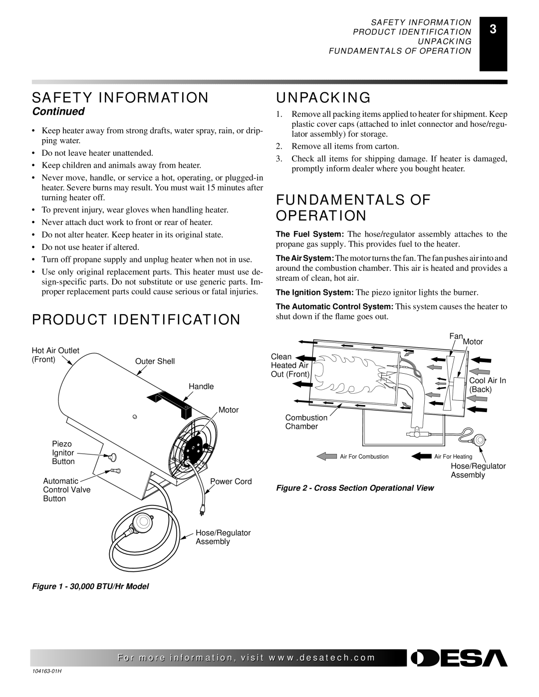 Desa REM30LP owner manual Product Identification, Unpacking, Fundamentals Operation 