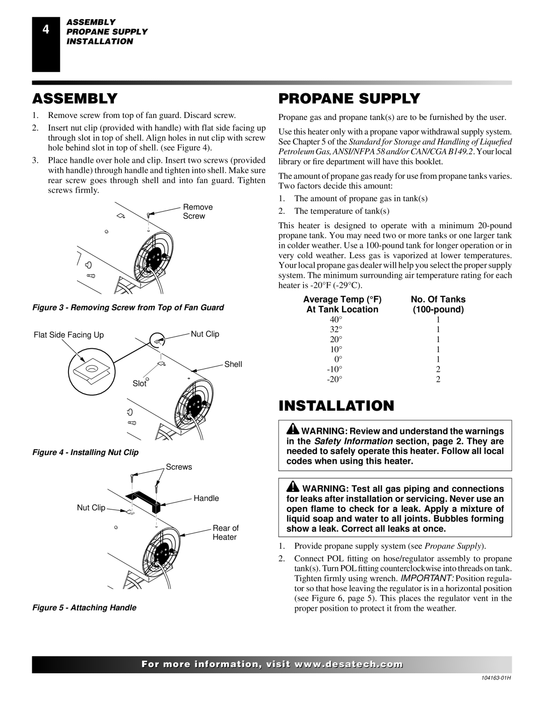 Desa REM30LP owner manual Assembly, Propane Supply, Installation 