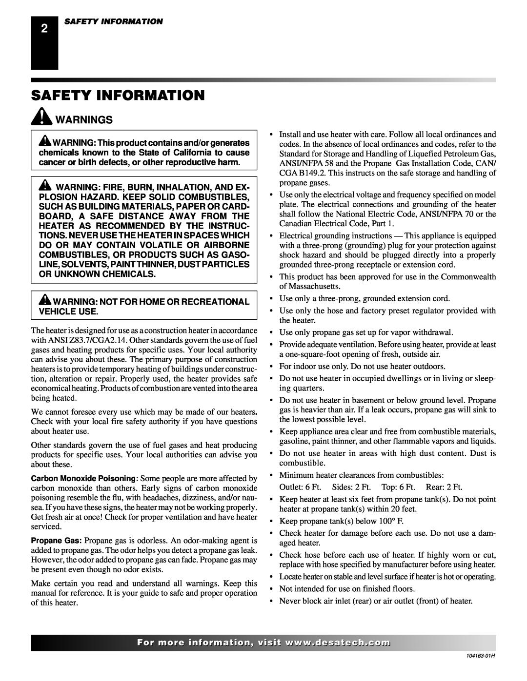 Desa REM30LP owner manual Safety Information, Warnings, Warning Not For Home Or Recreational Vehicle Use 