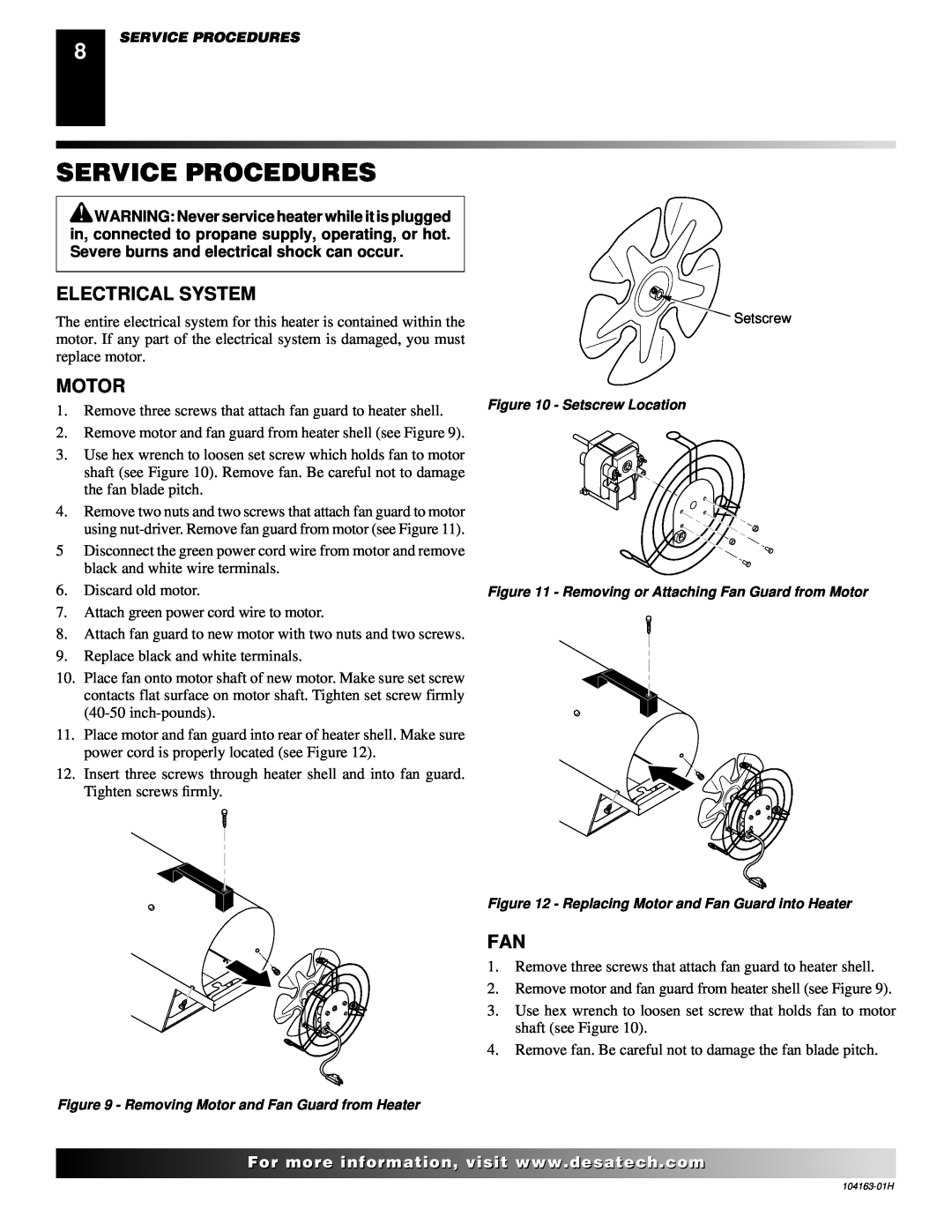 Desa REM30LP owner manual Service Procedures, Electrical System, Motor 