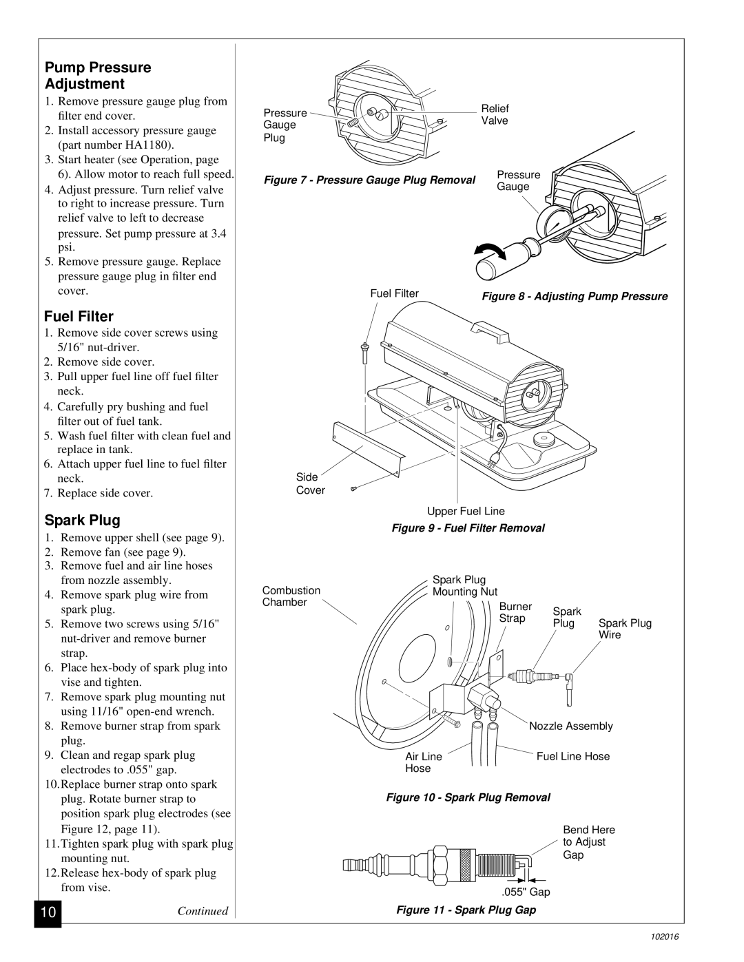 Desa REM50B, B50G owner manual Pump Pressure Adjustment, Fuel Filter, Spark Plug 