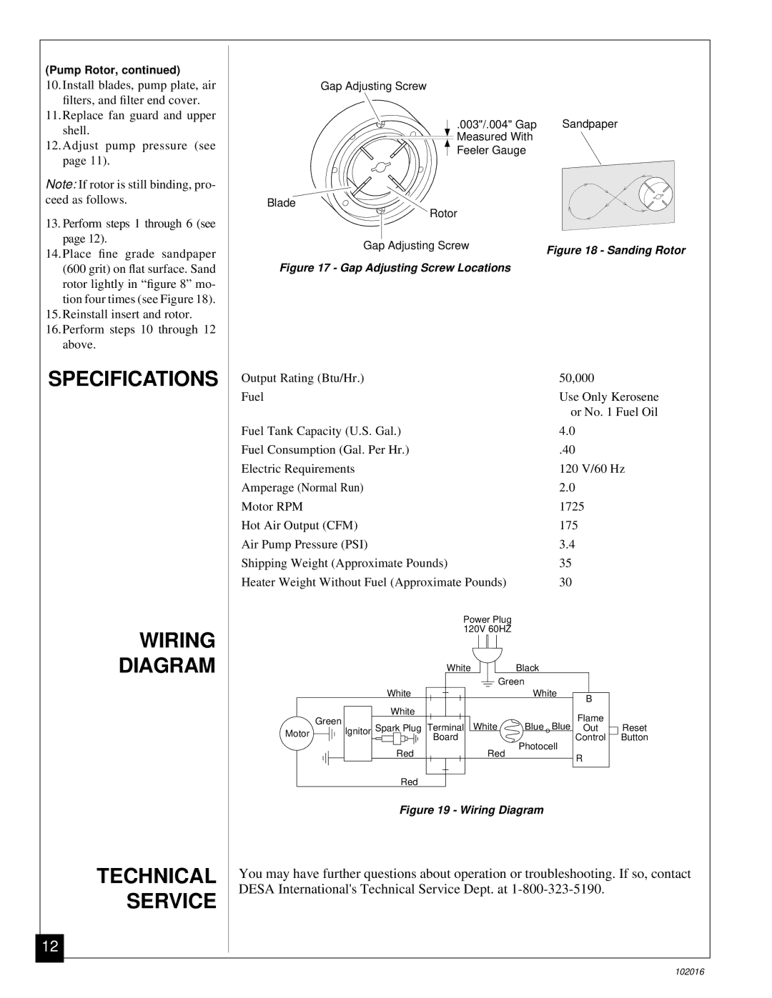 Desa REM50B, B50G owner manual Specifications Wiring Diagram Technical Service 