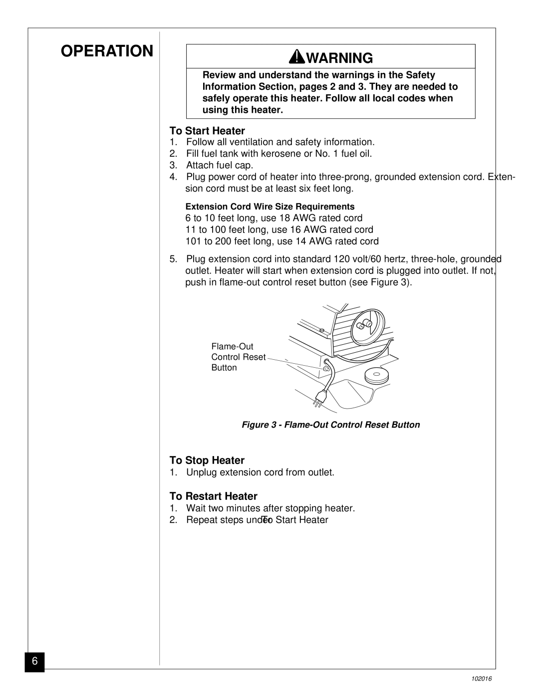 Desa REM50B, B50G owner manual To Start Heater, To Stop Heater, To Restart Heater 